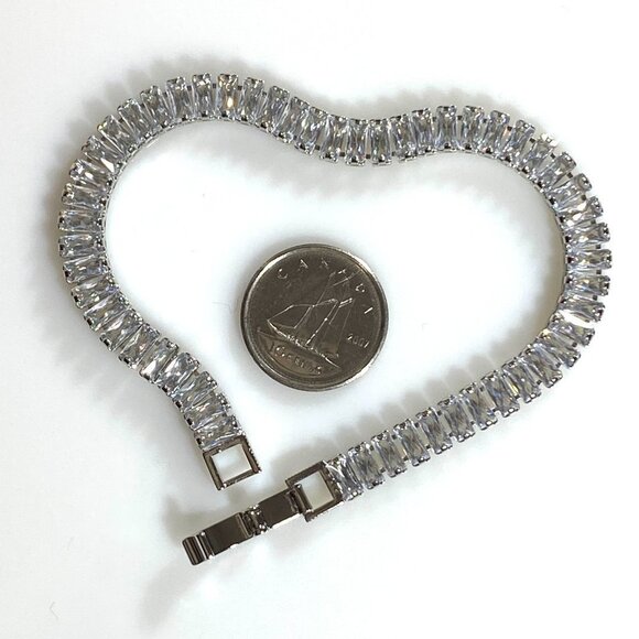 Sterling Silver with Clear Cubic Zirconia Baguette Tennis Bracelet - Picture 12 of 12